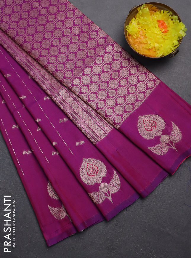 Semi soft silk saree dual shade of purple with allover zari weaves and zari woven butta border