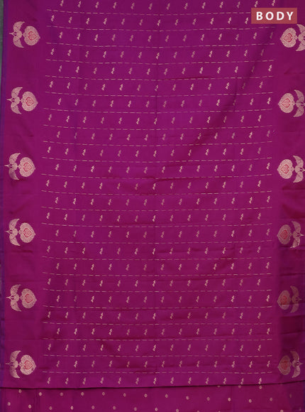 Semi soft silk saree dual shade of purple with allover zari weaves and zari woven butta border
