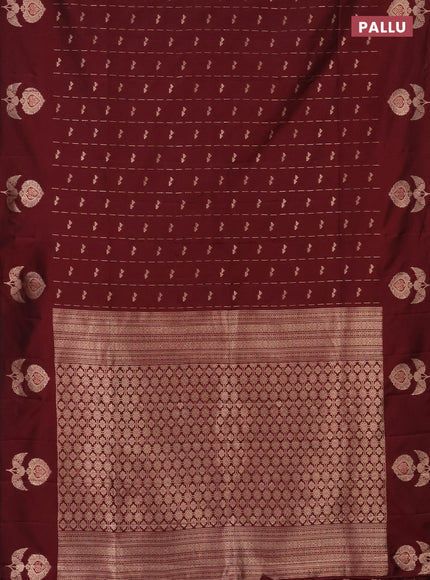 Semi soft silk saree maroon with allover zari weaves and zari woven butta border