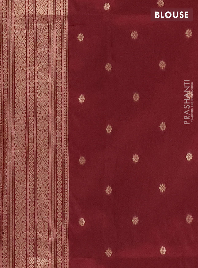 Semi soft silk saree maroon with allover zari weaves and zari woven butta border