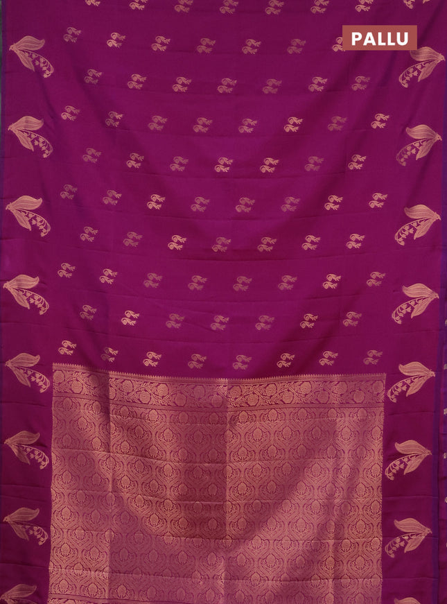 Semi soft silk saree purple with zari woven buttas and zari woven butta border