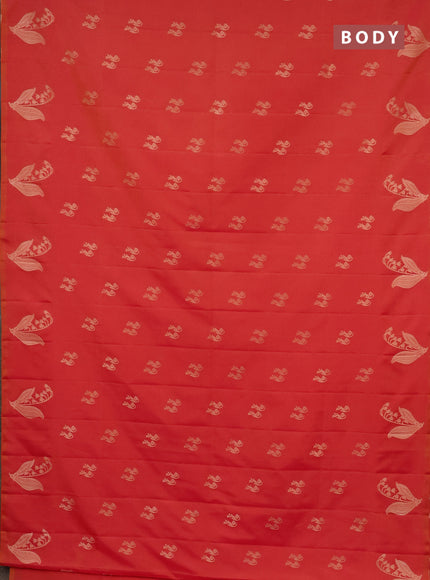 Semi soft silk saree dual shade of pinkish orange with zari woven buttas and zari woven butta border