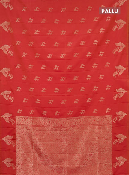Semi soft silk saree dual shade of pinkish orange with zari woven buttas and zari woven butta border