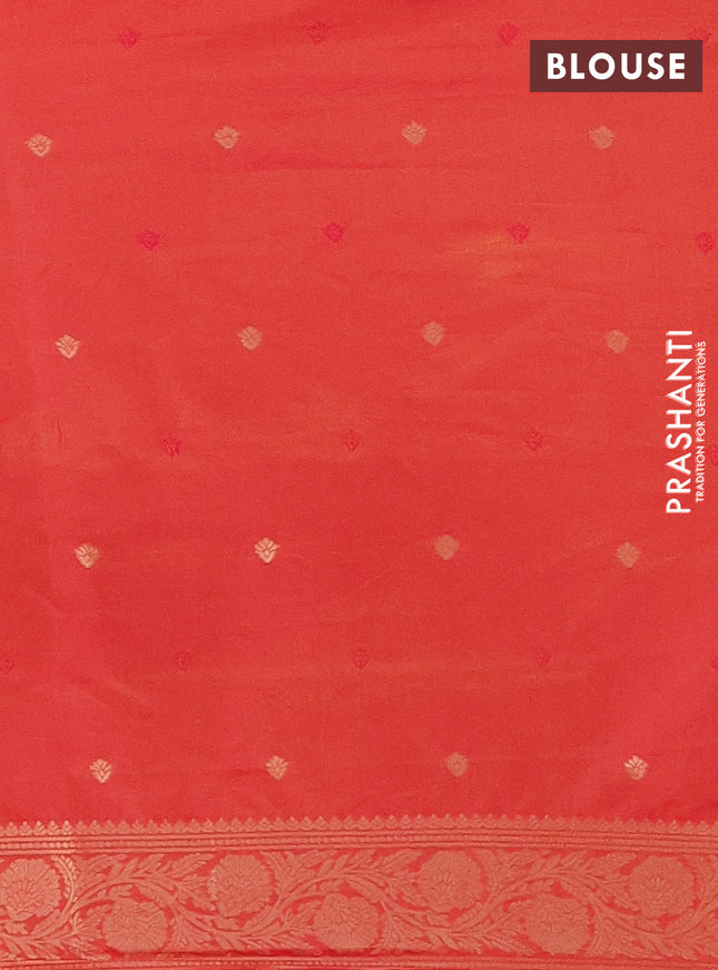 Semi soft silk saree dual shade of pinkish orange with zari woven buttas and zari woven butta border