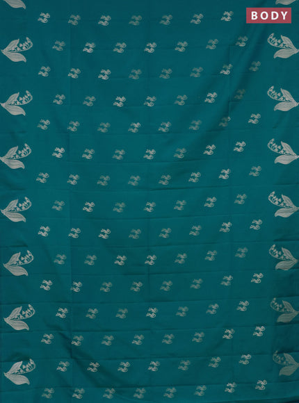 Semi soft silk saree teal blue with zari woven buttas and zari woven butta border