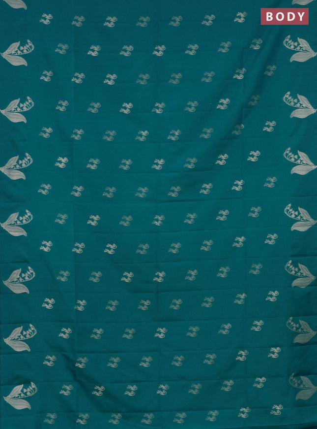 Semi soft silk saree teal blue with zari woven buttas and zari woven butta border