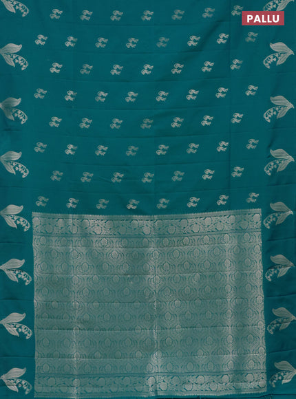 Semi soft silk saree teal blue with zari woven buttas and zari woven butta border
