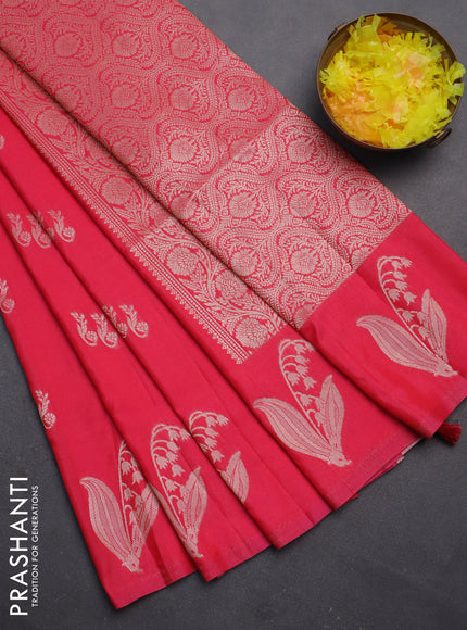 Semi soft silk saree candy pink with zari woven buttas and zari woven butta border