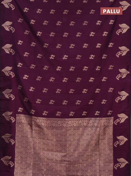 Semi soft silk saree purple with zari woven buttas and zari woven butta border