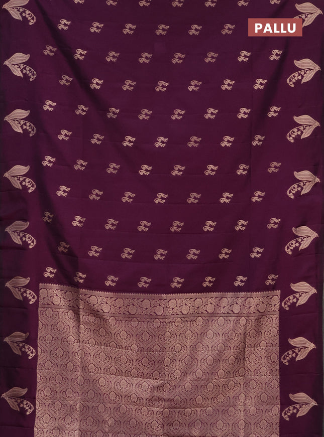 Semi soft silk saree purple with zari woven buttas and zari woven butta border