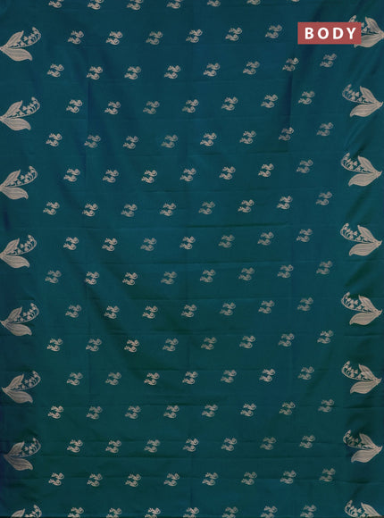 Semi soft silk saree dual shade of bluish green with zari woven buttas and zari woven butta border