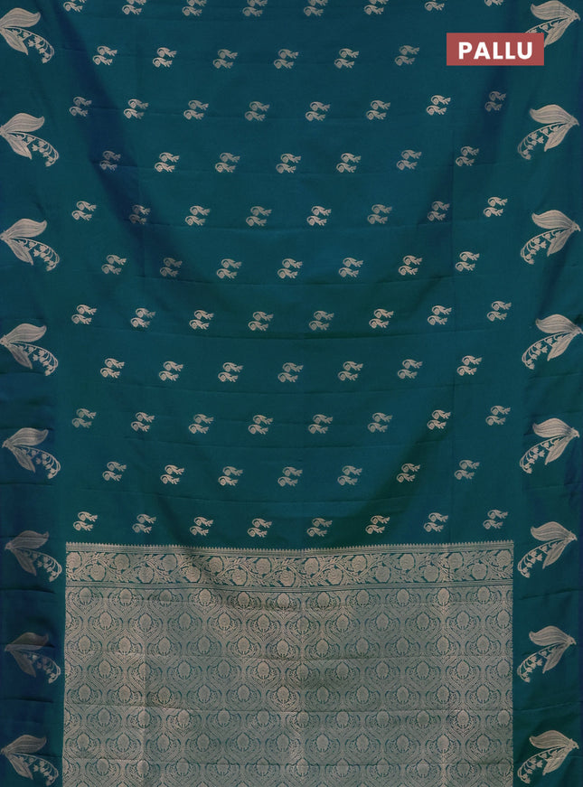 Semi soft silk saree dual shade of bluish green with zari woven buttas and zari woven butta border