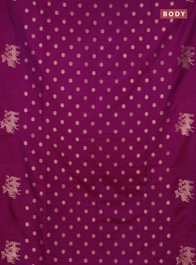 Semi soft silk saree dual shade of purple with zari woven coin buttas and zari woven deer butta border