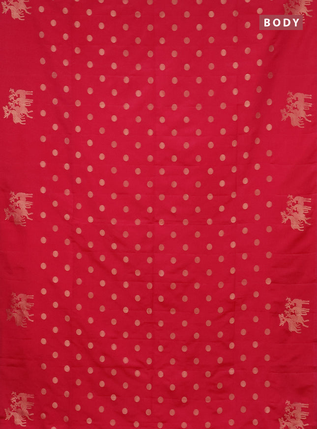 Semi soft silk saree candy pink with zari woven coin buttas and zari woven deer butta border