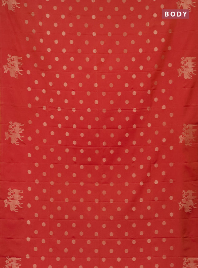 Semi soft silk saree dual shade of pinkisha orange with zari woven coin buttas and zari woven deer butta border