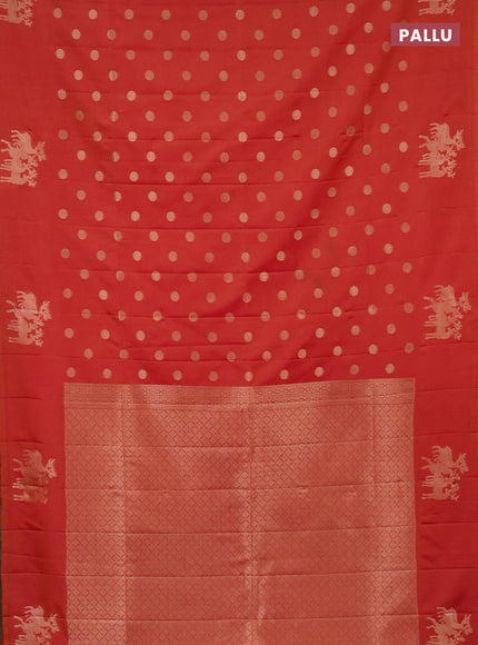 Semi soft silk saree dual shade of pinkisha orange with zari woven coin buttas and zari woven deer butta border