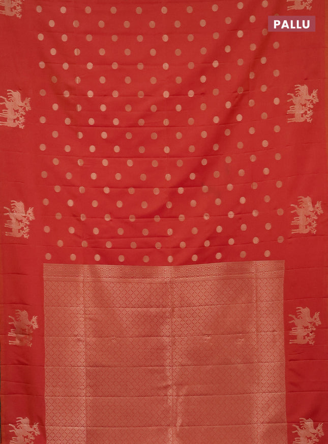 Semi soft silk saree dual shade of pinkisha orange with zari woven coin buttas and zari woven deer butta border