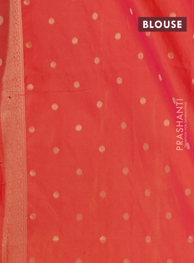 Semi soft silk saree dual shade of pinkisha orange with zari woven coin buttas and zari woven deer butta border