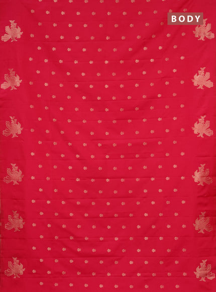 Semi soft silk saree pink with allover zari woven buttas with zari woven bird butta border