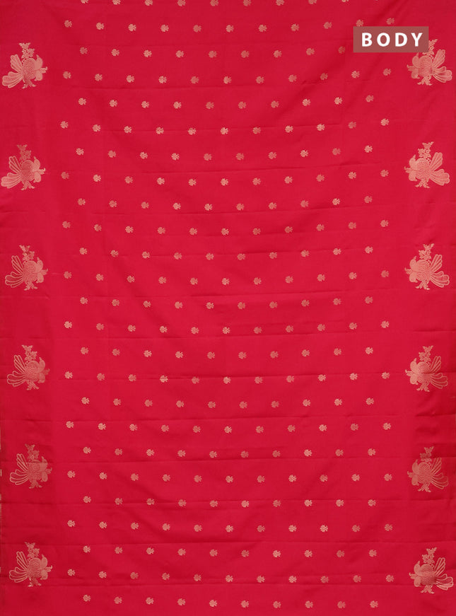 Semi soft silk saree pink with allover zari woven buttas with zari woven bird butta border