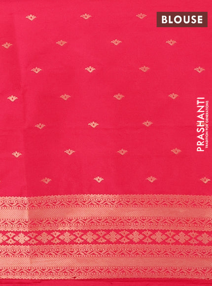 Semi soft silk saree pink with allover zari woven buttas with zari woven bird butta border