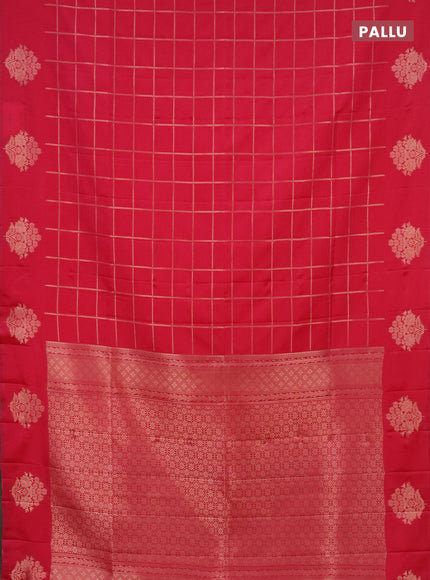 Semi soft silk saree pink with allover zari woven checked pattern and zari woven floral butta border