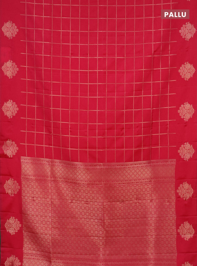 Semi soft silk saree pink with allover zari woven checked pattern and zari woven floral butta border