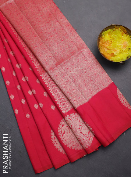Semi soft silk saree pink with allover zari woven buttas and zari woven butta border