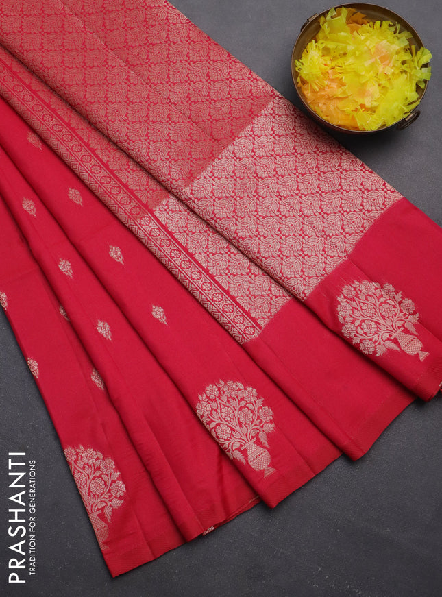 Semi soft silk saree pink with allover zari woven buttas and zari woven butta border