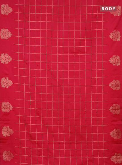 Semi soft silk saree candy pink with allover zari woven checked pattern with zari woven butta border