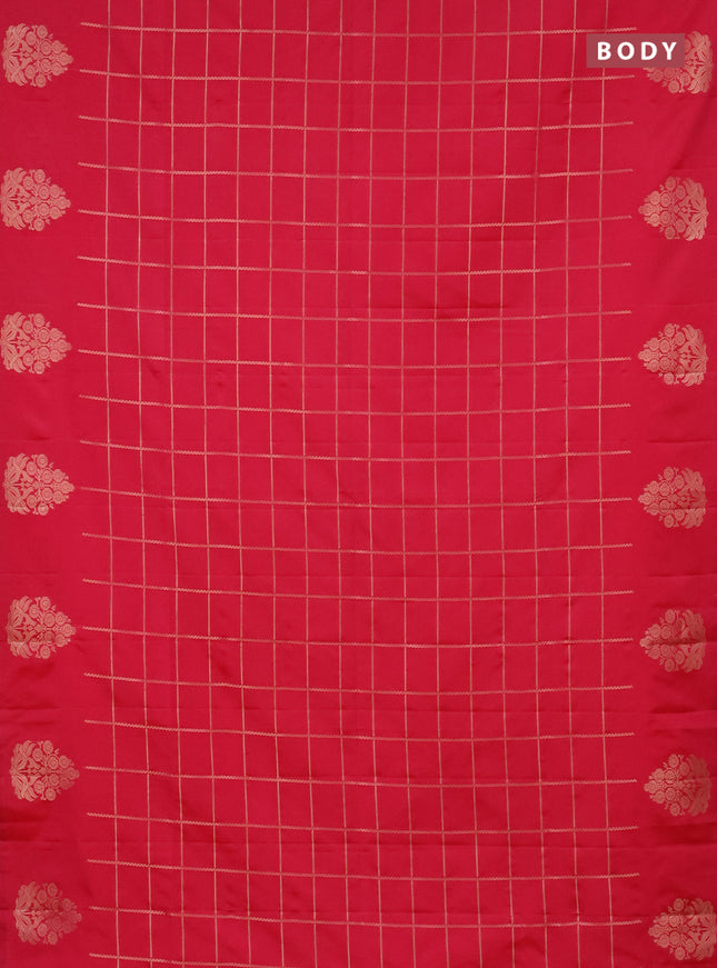 Semi soft silk saree candy pink with allover zari woven checked pattern with zari woven butta border
