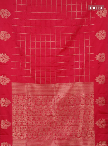 Semi soft silk saree candy pink with allover zari woven checked pattern with zari woven butta border