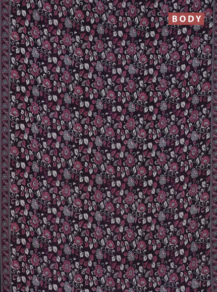 Semi crepe saree deep jamun with allover kalamkari prints and printed border