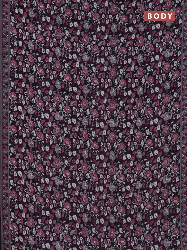 Semi crepe saree deep jamun with allover kalamkari prints and printed border