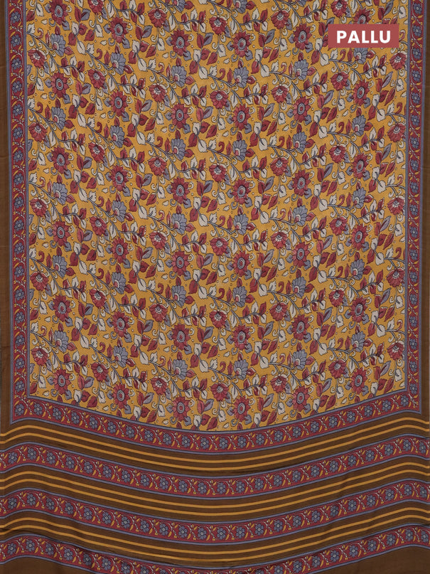 Semi crepe saree mustard yellow with allover kalamkari prints and printed border