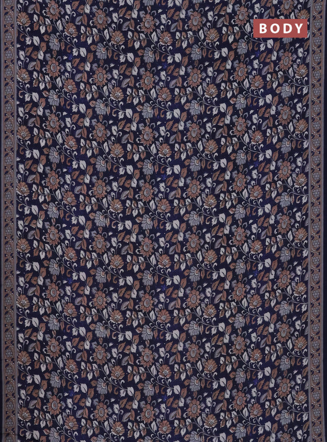 Semi crepe saree blue with allover kalamkari prints and printed border