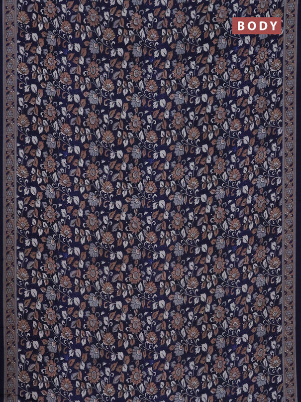 Semi crepe saree blue with allover kalamkari prints and printed border