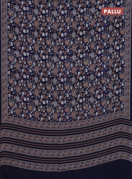 Semi crepe saree blue with allover kalamkari prints and printed border