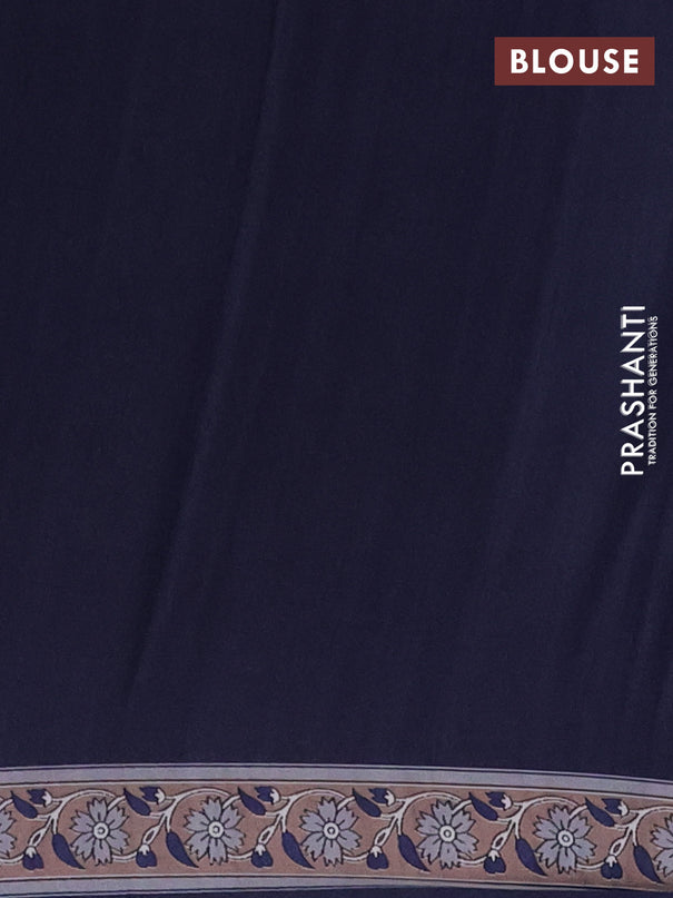 Semi crepe saree blue with allover kalamkari prints and printed border