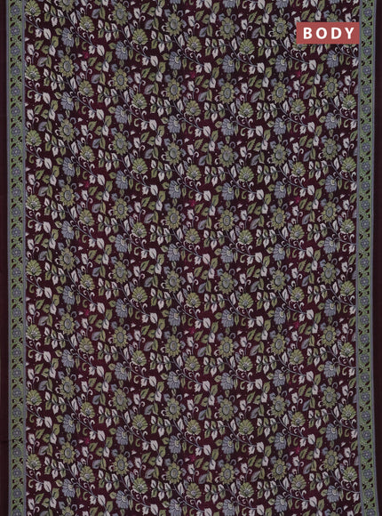 Semi crepe saree wine shade with allover kalamkari prints and printed border