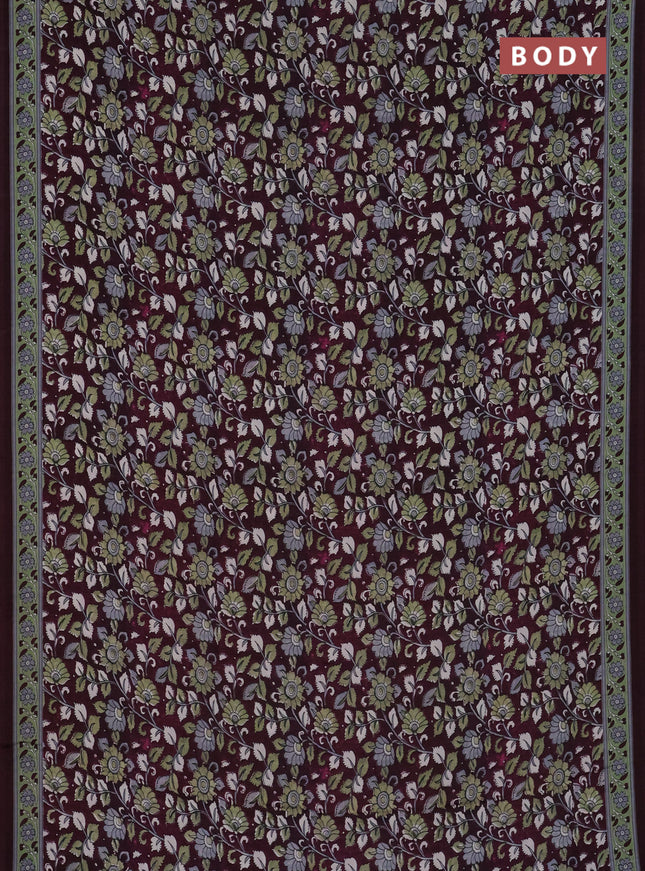Semi crepe saree wine shade with allover kalamkari prints and printed border