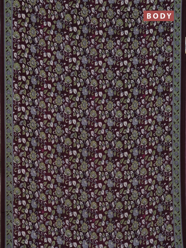 Semi crepe saree wine shade with allover kalamkari prints and printed border