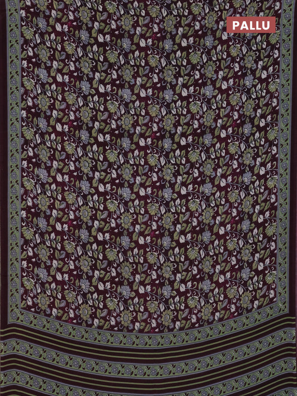 Semi crepe saree wine shade with allover kalamkari prints and printed border