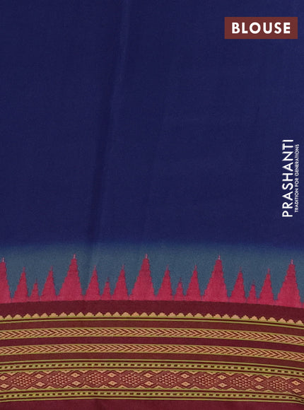 Semi crepe saree blue and maroon with allover ikat prints and printed border