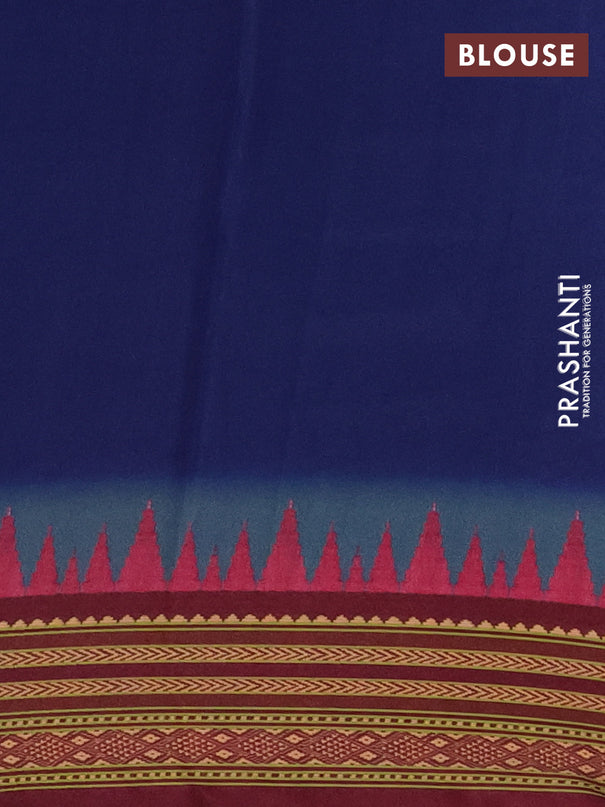 Semi crepe saree blue and maroon with allover ikat prints and printed border