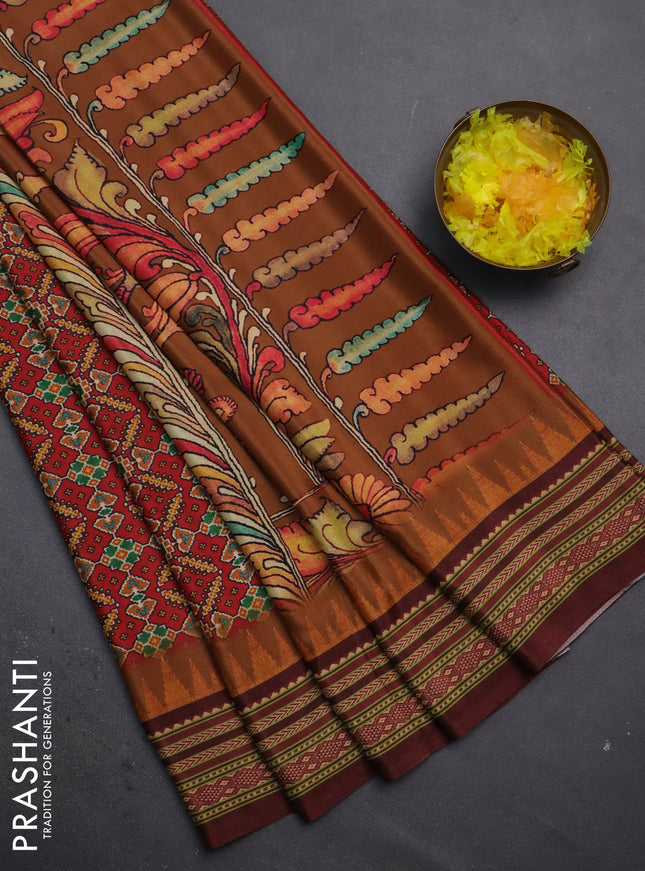 Semi crepe saree maroon and deep maroon with allover ikat prints and printed border