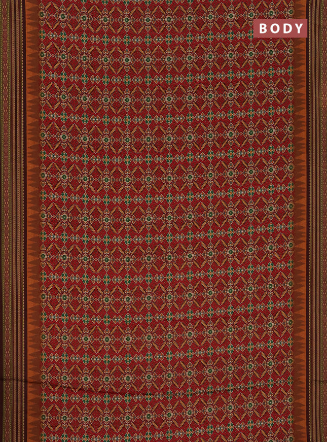 Semi crepe saree maroon and deep maroon with allover ikat prints and printed border