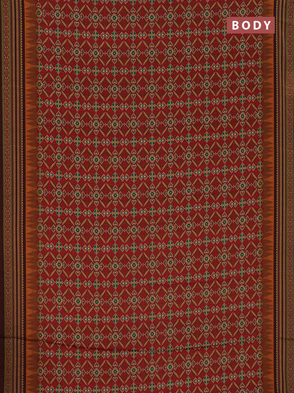 Semi crepe saree maroon and deep maroon with allover ikat prints and printed border