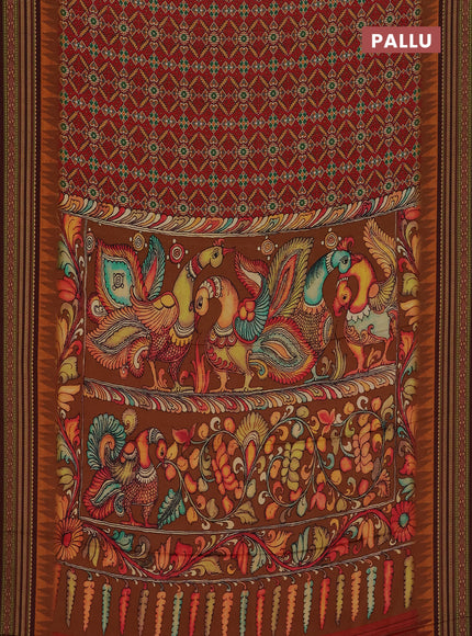 Semi crepe saree maroon and deep maroon with allover ikat prints and printed border