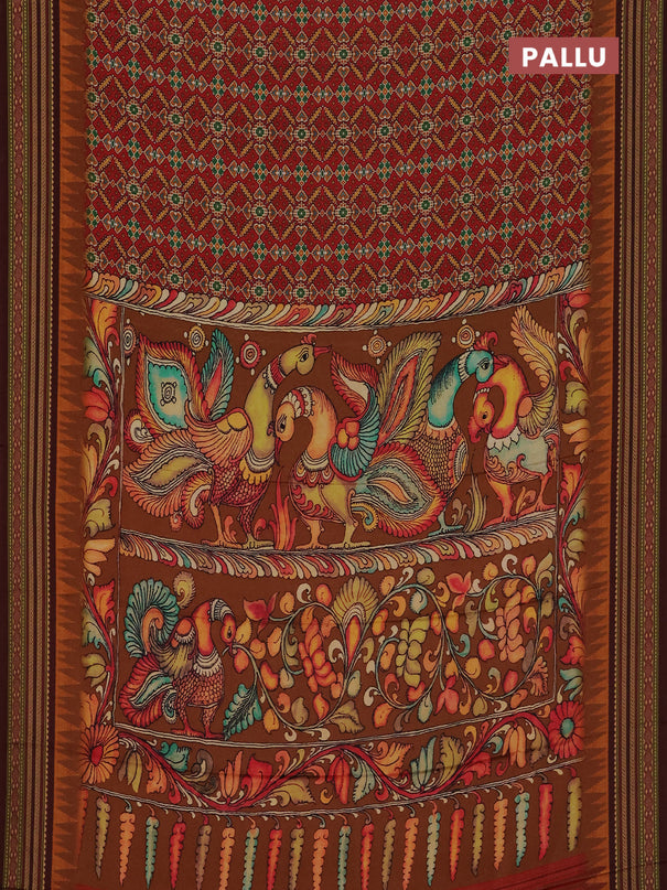 Semi crepe saree maroon and deep maroon with allover ikat prints and printed border